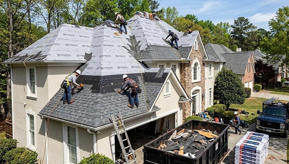 A1 Boerne Roofing crew replacing a hail-damaged roof in Kendall County