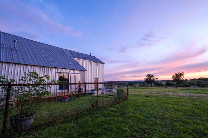 Standing seam metal roof on a ranch barn near Bandera